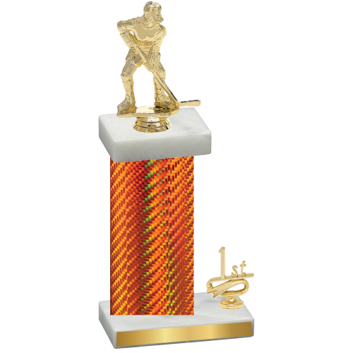 Accented Single Orange Carbon Fiber First Place Hockey Trophy