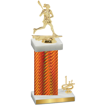 Accented Single Orange Carbon Fiber First Place Lacrosse Trophy