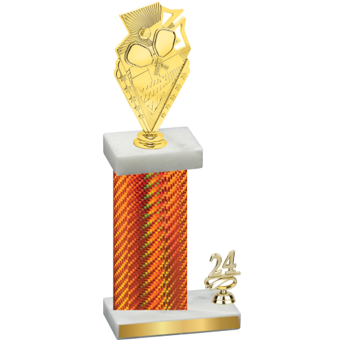 Accented Single Orange Carbon Fiber Year Pickleball Trophy