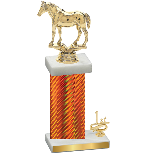 Accented Single Orange Carbon Fiber First Place Horses Trophy