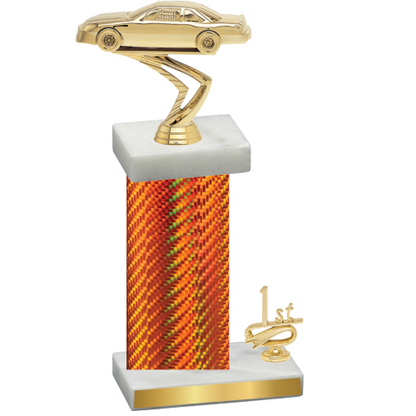 Accented Single Orange Carbon Fiber First Place Cars Trophy