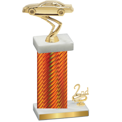 Accented Single Orange Carbon Fiber Second Place Cars Trophy