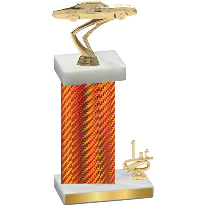 Accented Single Orange Carbon Fiber First Place Cars Trophy