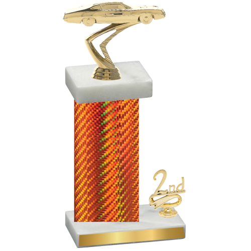 Accented Single Orange Carbon Fiber Second Place Cars Trophy