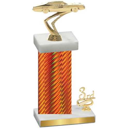 Accented Single Orange Carbon Fiber Third Place Cars Trophy