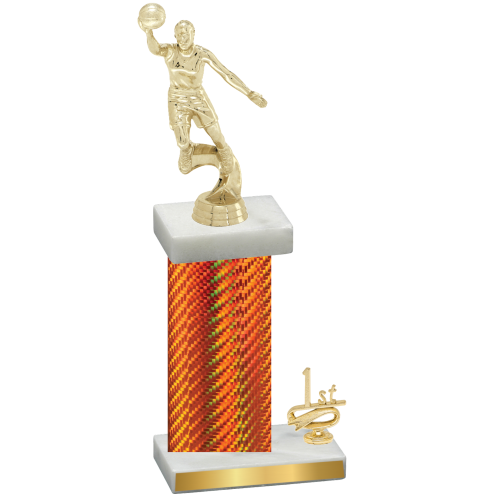 Accented Single Orange Carbon Fiber First Place Basketball Trophy