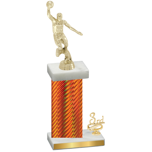 Accented Single Orange Carbon Fiber Third Place Basketball Trophy