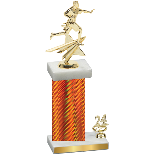 Accented Single Orange Carbon Fiber Year Flag Football Trophy