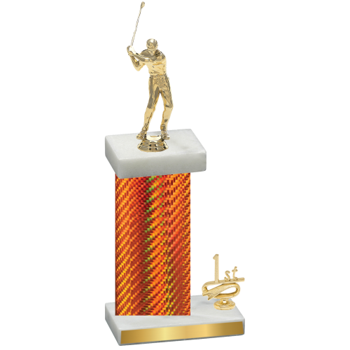 Accented Single Orange Carbon Fiber First Place Golf Trophy