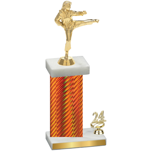 Accented Single Orange Carbon Fiber Year Karate Trophy