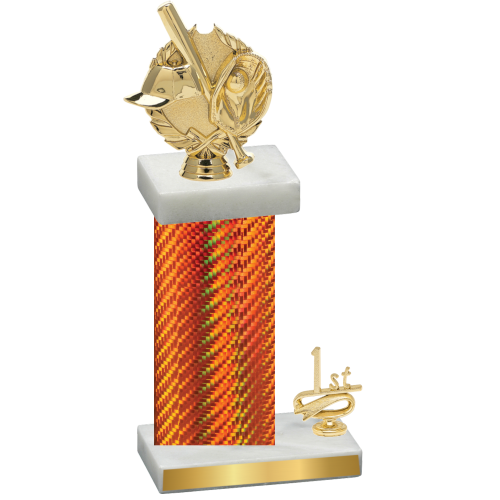 Accented Single Orange Carbon Fiber First Place Baseball Trophy