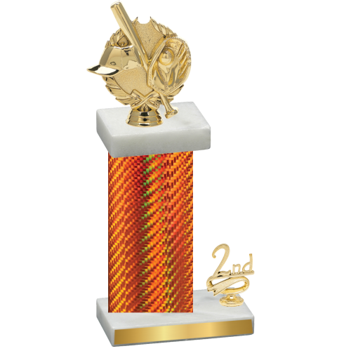 Accented Single Orange Carbon Fiber Second Place Baseball Trophy