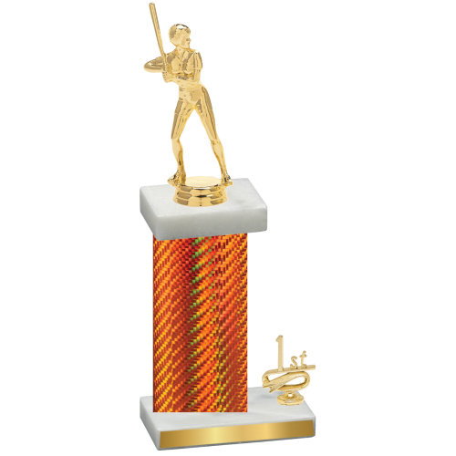 Accented Single Orange Carbon Fiber First Place Softball Trophy