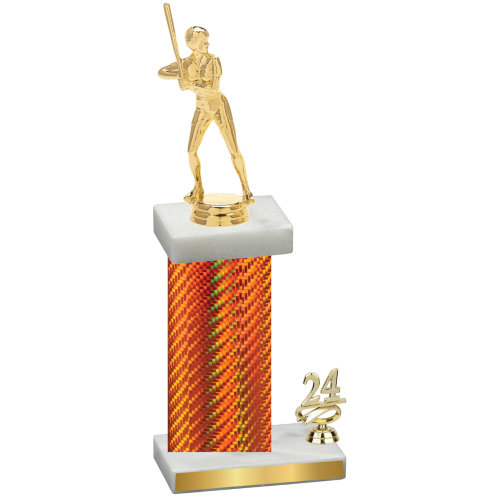 Accented Single Orange Carbon Fiber Year Softball Trophy