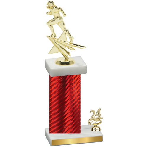 Accented Single Red Carbon Fiber Year Football Trophy