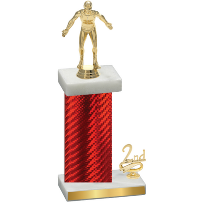 Accented Single Red Carbon Fiber Second Place Wrestling Trophy