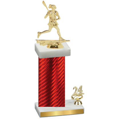 Accented Single Red Carbon Fiber Year Lacrosse Trophy