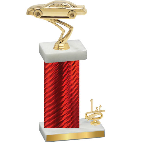 Accented Single Red Carbon Fiber First Place Cars Trophy