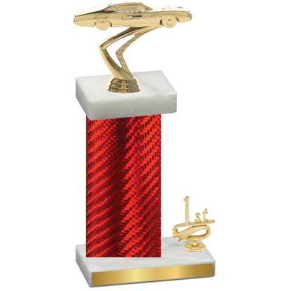 Accented Single Red Carbon Fiber First Place Cars Trophy