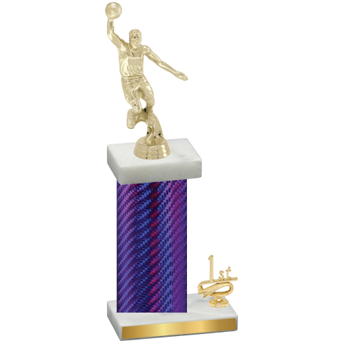 Accented Single Purple Carbon Fiber First Place Basketball Trophy