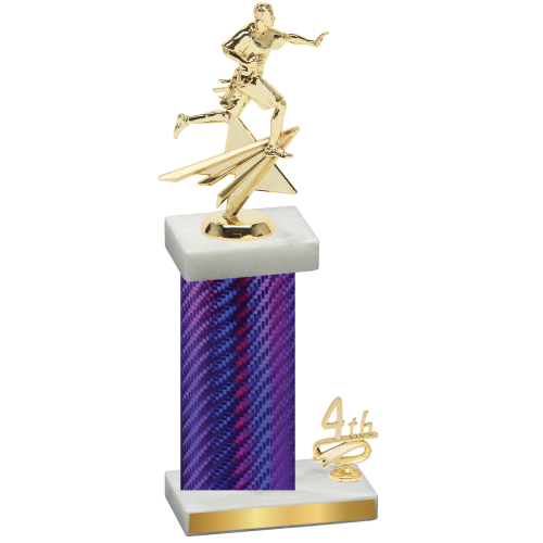 Accented Single Purple Carbon Fiber Fourth Place Flag Football Trophy
