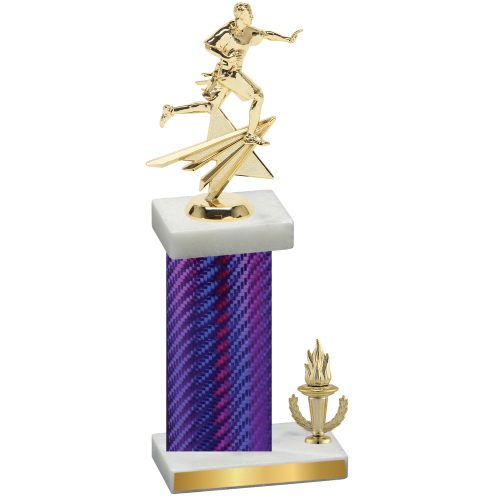 Accented Single Purple Carbon Fiber Victory Flag Football Trophy