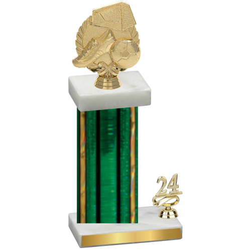 Accented Single Green Glacier Year Soccer Trophy