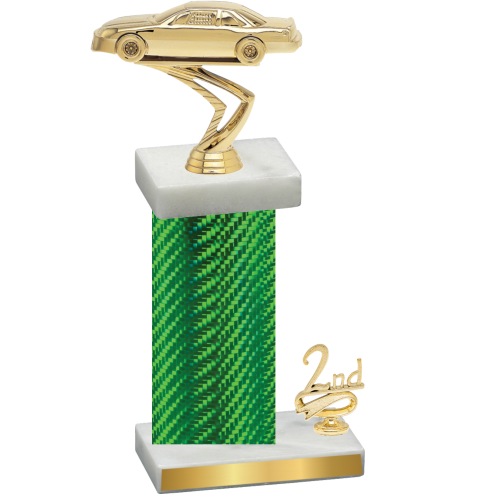 Accented Single Green Carbon Fiber Second Place Cars Trophy