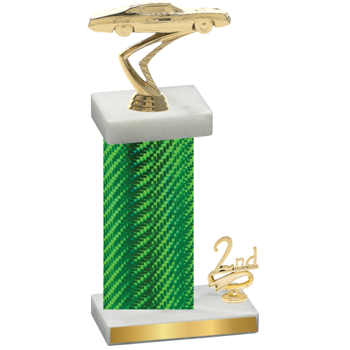 Accented Single Green Carbon Fiber Second Place Cars Trophy