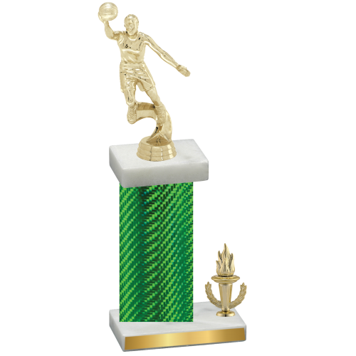 Accented Single Green Carbon Fiber Victory Basketball Trophy