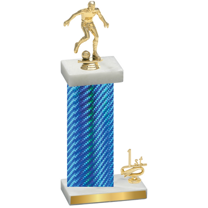 Accented Single Blue Carbon Fiber First Place Soccer Trophy