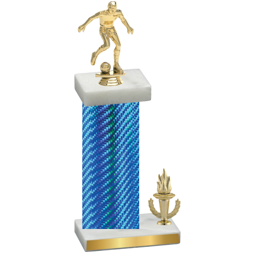 Accented Single Blue Carbon Fiber Victory Soccer Trophy