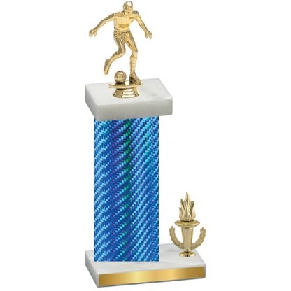 Accented Single Blue Carbon Fiber Victory Soccer Trophy