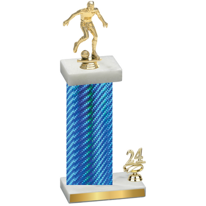 Accented Single Blue Carbon Fiber Year Soccer Trophy