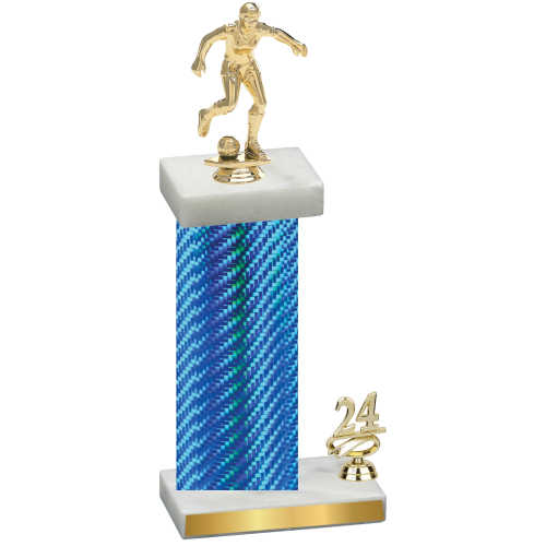 Accented Single Blue Carbon Fiber Year Soccer Trophy