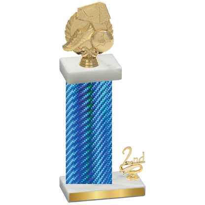 Accented Single Blue Carbon Fiber Second Place Soccer Trophy