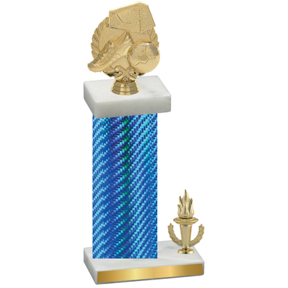 Accented Single Blue Carbon Fiber Victory Soccer Trophy