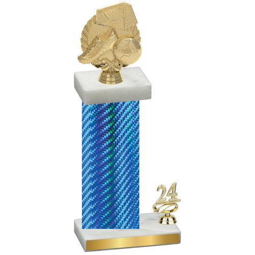 Accented Single Blue Carbon Fiber Year Soccer Trophy