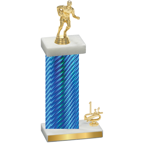 Accented Single Blue Carbon Fiber First Place Rugby Trophy