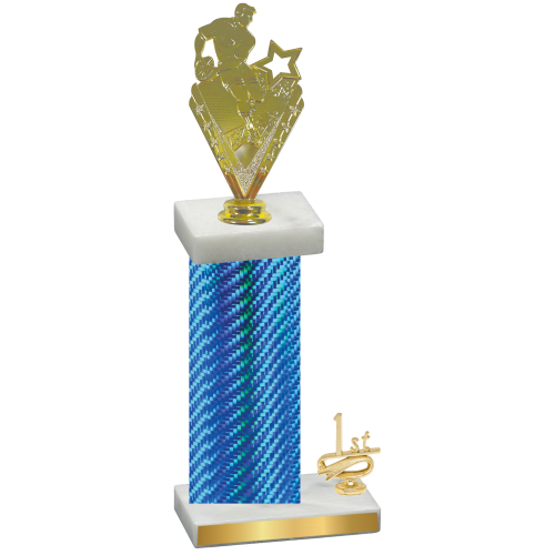 Accented Single Blue Carbon Fiber First Place Rugby Trophy