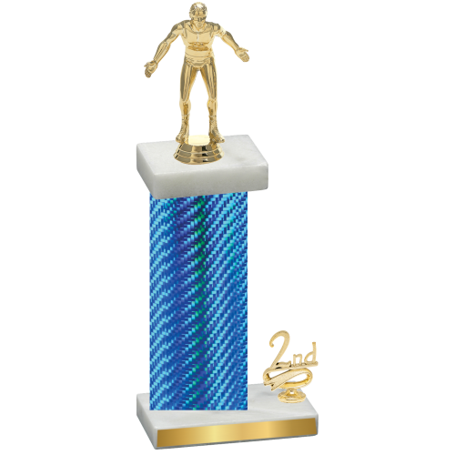 Accented Single Blue Carbon Fiber Second Place Wrestling Trophy