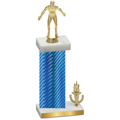 Accented Single Blue Carbon Fiber Victory Wrestling Trophy