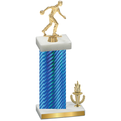 Accented Single Blue Carbon Fiber Victory Bowling Trophy