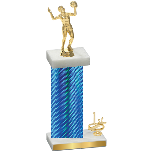 Accented Single Blue Carbon Fiber First Place Volleyball Trophy