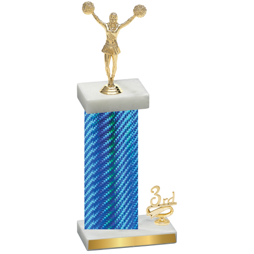 Accented Single Blue Carbon Fiber Third Place Cheerleading Trophy