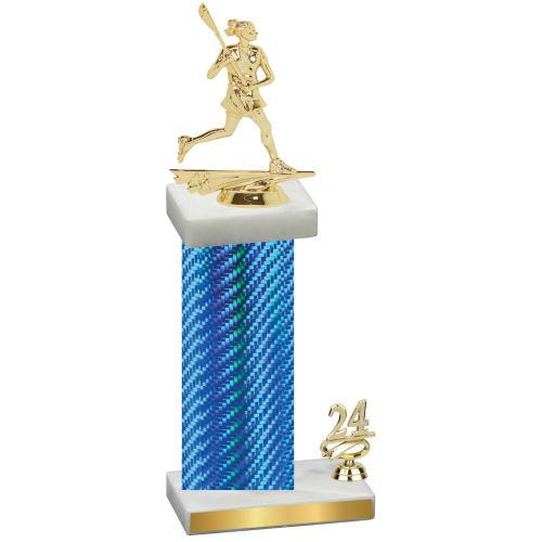 Accented Single Blue Carbon Fiber Year Lacrosse Trophy