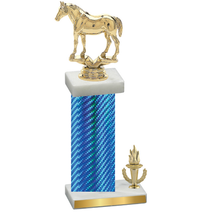 Accented Single Blue Carbon Fiber Victory Horses Trophy