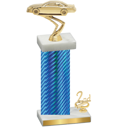 Accented Single Blue Carbon Fiber Second Place Cars Trophy