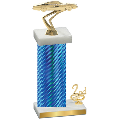 Accented Single Blue Carbon Fiber Second Place Cars Trophy