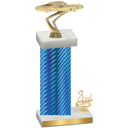 Accented Single Blue Carbon Fiber Third Place Cars Trophy